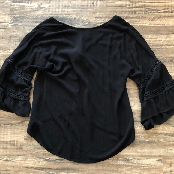 xhilaration black bell sleeve tie front top - Picture 10 of 10